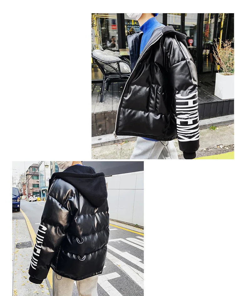Intfeday 18 Winter Hot Sales Thick PU Leather Jacket Men's Korean-style INS Fashion Man Leather Cotton-padded Clothes Hooded Cot
