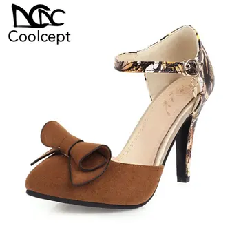 

Coolcept Women Sandals Fashion High Heels Summer Shoes Women Buckle Bowknot Flower Office Lady Party Wedding Footwear Size 34-44