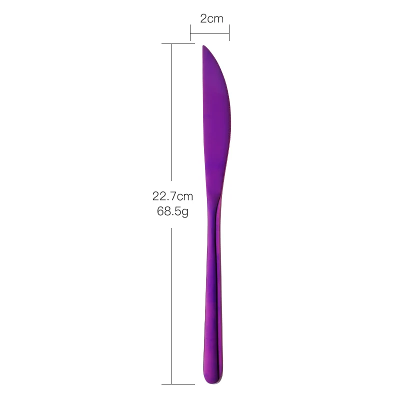 6pcs Dark purple Кухонные ножи из нержавеющей стали, набор острых ножей для стейка, Западный черный нож, нож для ресторана, столовый нож, золотые ножи, набор посуды - Цвет: 6pcs Dark purple