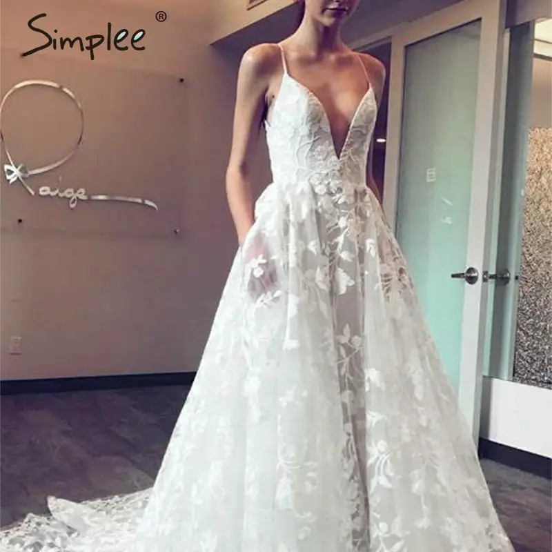 Simplee Sexy v-образным вырезом вечернее платье кружева белое без рукавов Элегантные с