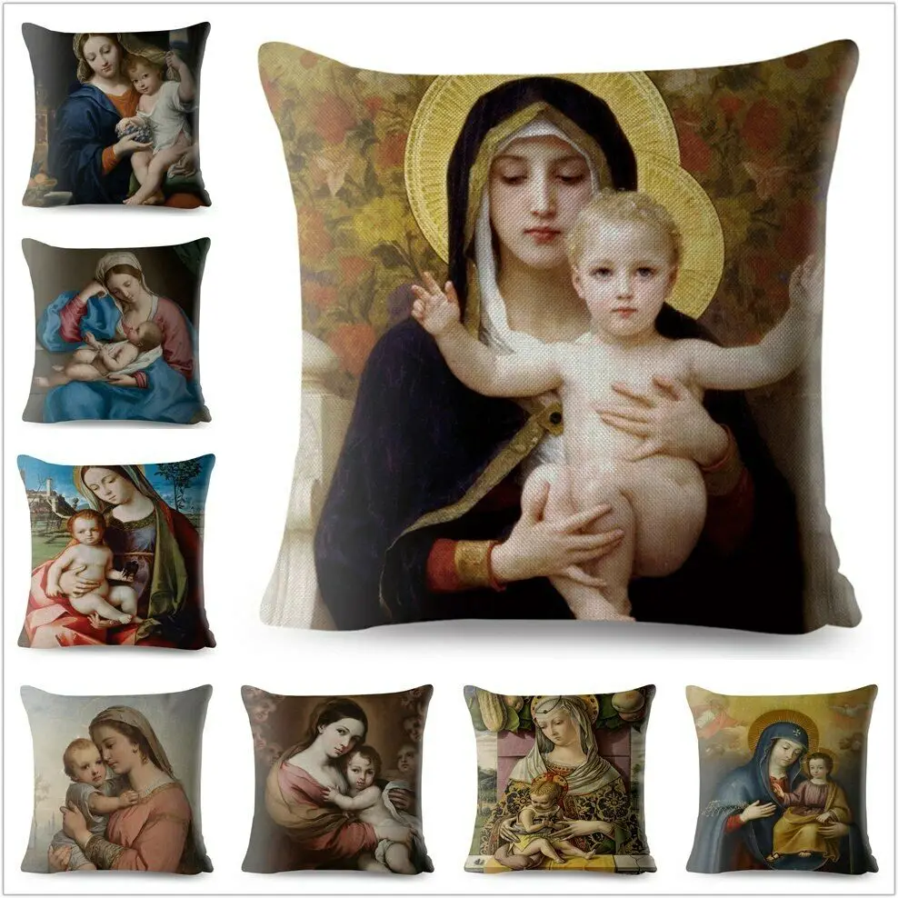 

Vintage Painting Blessed Virgin Mary Throw Pillow Cover Cushion Covers Pillow