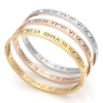

hot sale roman numeral zircon Enamel Bangle For Women Men Gold-Color Wristhand Belt Bangles Cuff Buckle Bracelets