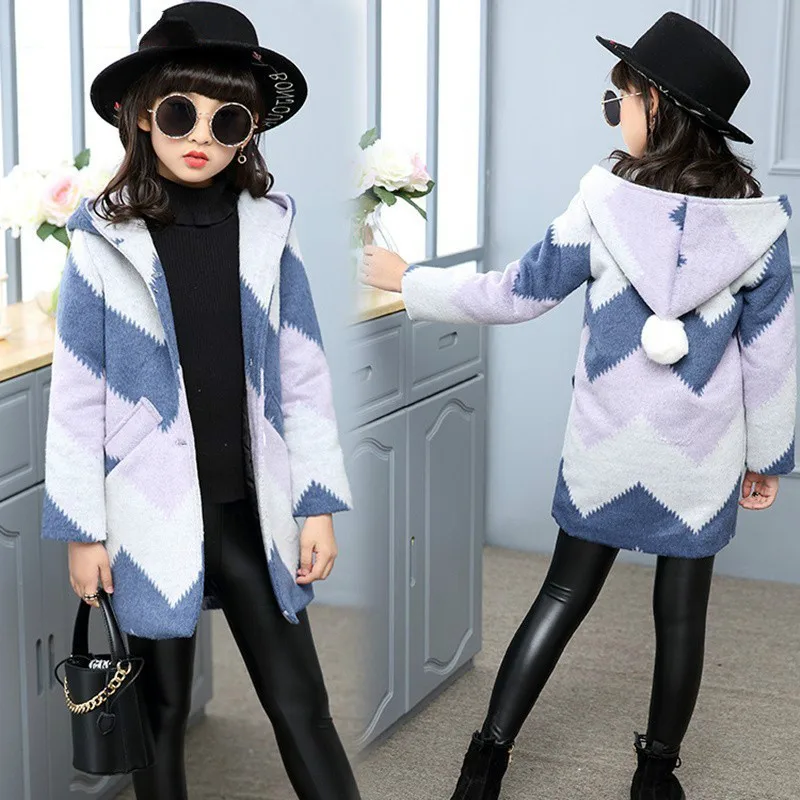 

2019 new autumn Winter Children's parka Hooded Jacket For Girls clothing Baby Teen Wool Trench Coat Long Kids Outerwear clothes