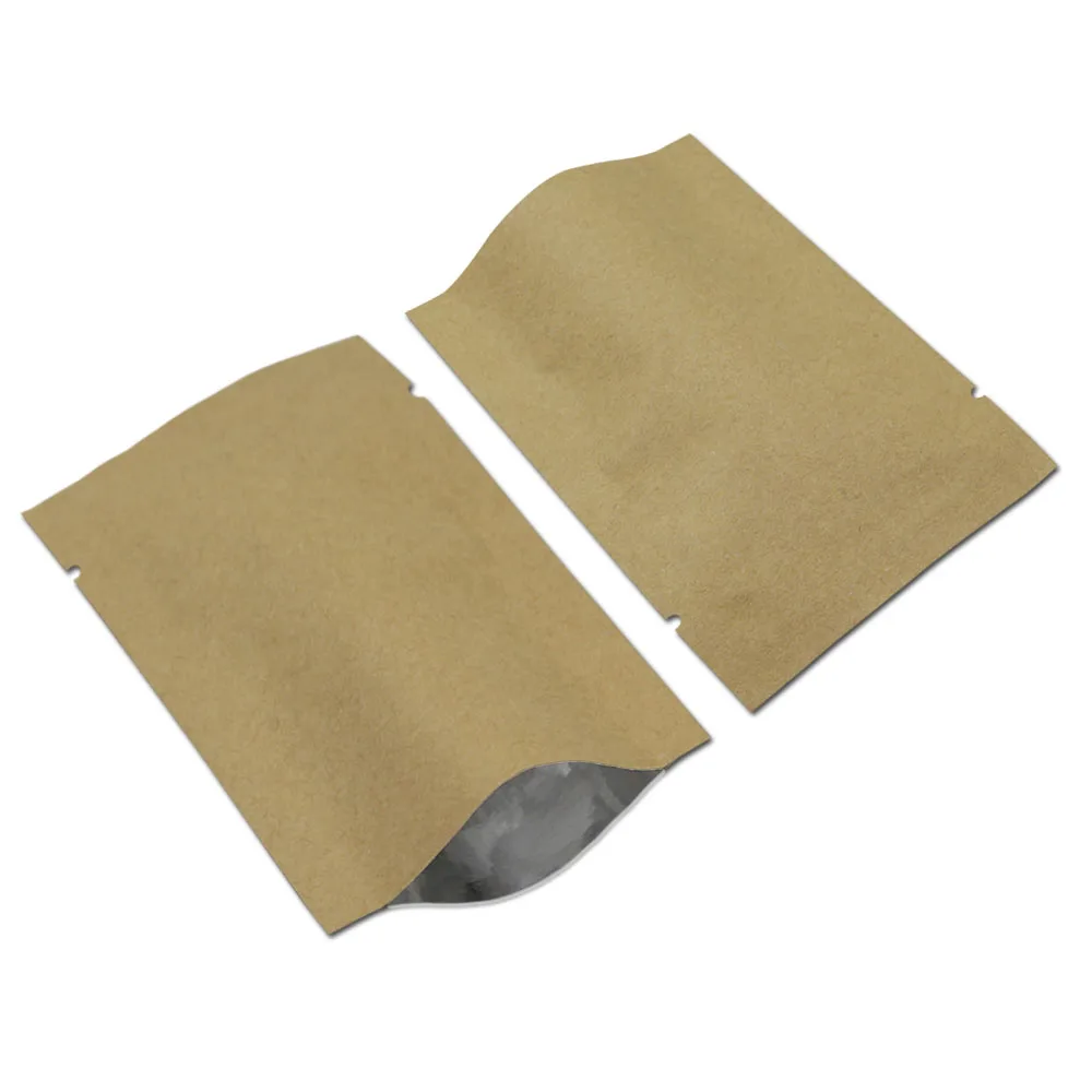 

Multi-sizes Vacuum Open Top Aluminum Mylar Foil Pouch Brown Heat Sealing Kraft Paper Packing Storage Candy Dried Tea Pack Bags