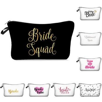 

Bride Letter Printed Cosmetic Bag Bridesmaid Wedding Bachelorette Hen Party Makeup Pouch Beauty Case Toiletry Bag Simple Team