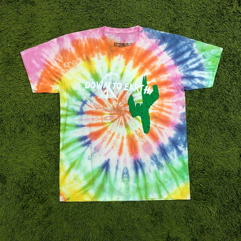 Трэвиса Скотта Astroworld Festival Run Tie Dye Футболка мужская и женская ASTROWORLD уличная хип-хоп Футболка Трэвиса Скотта