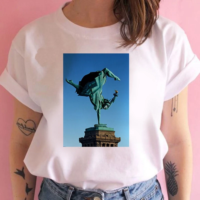 Fashion Women T Shirt Harajuku  Statue of Liberty Tshirt 90s Painting Ulzzang Casual Tops Tees T-shirt Female Clothes