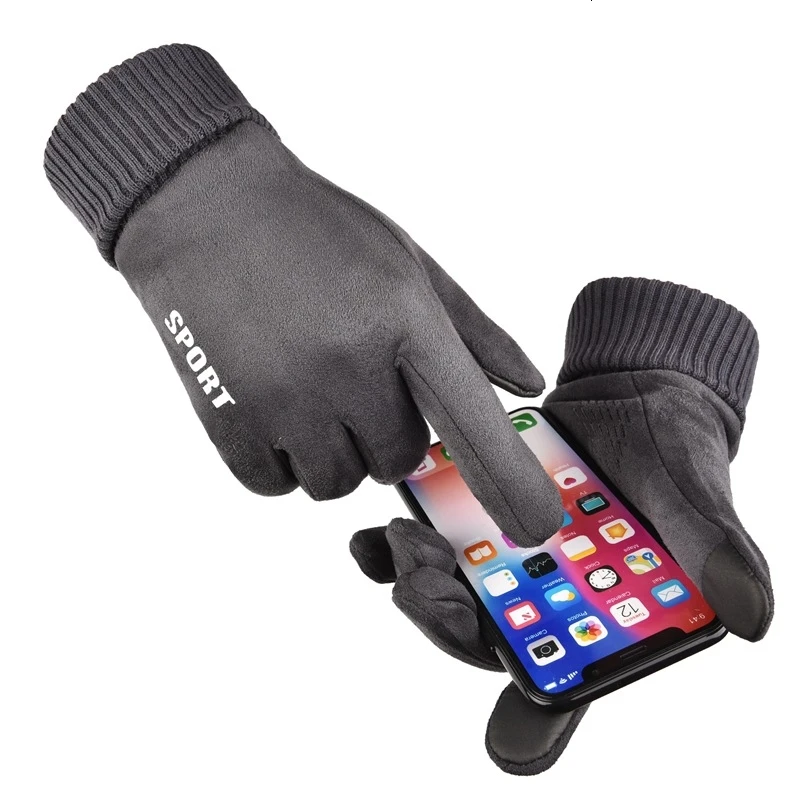 

Winter Men's Bicycle Motorcycles Cycling Gloves Suede Warm Touch Screen Mittens Outdoor Windproof Driving Riding Gloves