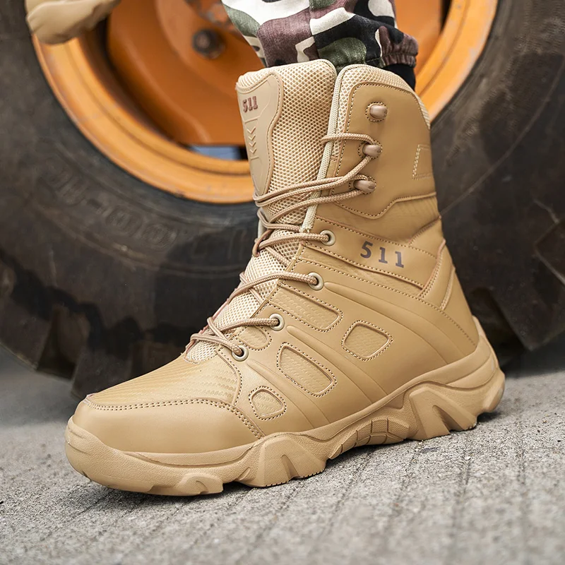 Size 39 48 Army Combat Men Boots Beige Military Footwear Rubber Desert