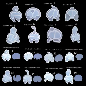 

Cute Cat Dog Duck Panada Butt Quicksand Pendant Animals Hip Resin Keychain Silicone Epoxy Resin Mold Jewelry Making Tool