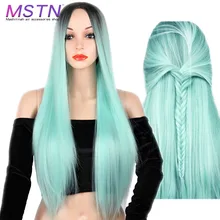 MSTN Женский 26 дюймов длинный прямой Ombre синтетический парик розовый/красный/фиолетовый/синий средняя часть термостойкий косплей парик блонд