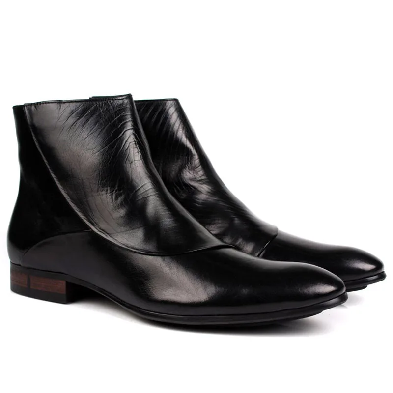 

Summer New Products England Fashion Korean-style Cowhide Pointed-Toe Men Cowboy Short Boots Trend Men's Boots Hight-top Leather