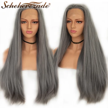 

Scheherezade Synthetic Lace Front Wig Long Straight Grey Wigs For Women Middle Part High Temperature Fiber Cosplay Wig