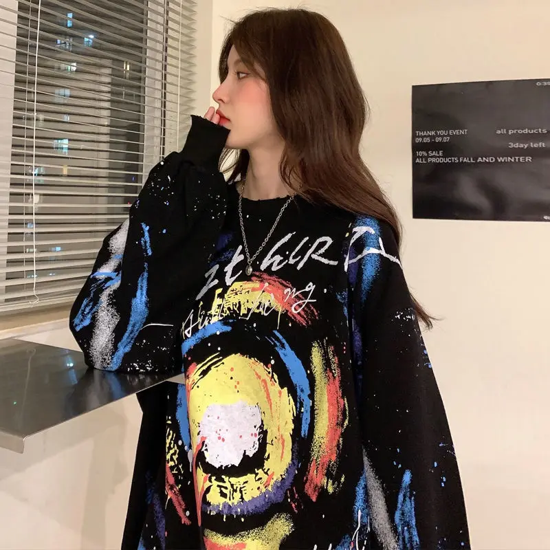 

Женские пуловеры, толстовки, свитшоты, топ, Повседневный, с принтом радуги, рисунок каракули, для студентов, весна-осень, тонкий, свободный, с открытыми плечами и круглым вырезом