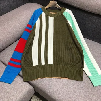 

Luxury Designer Brand Knitted Pullovers for Women Causel O Neck Color Matching Striped Loose Knitted Sweater
