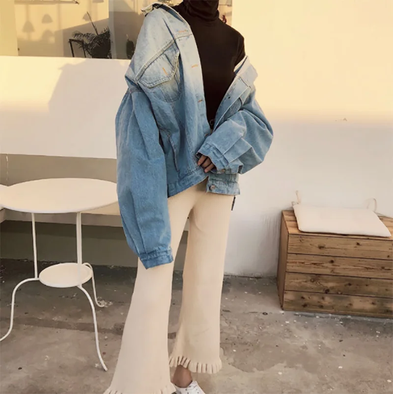 amazing  2019 Autumn Winter Women Denim Jackets Loose Retro Style Denim Jackets Fashion Polo Collar Pint Den