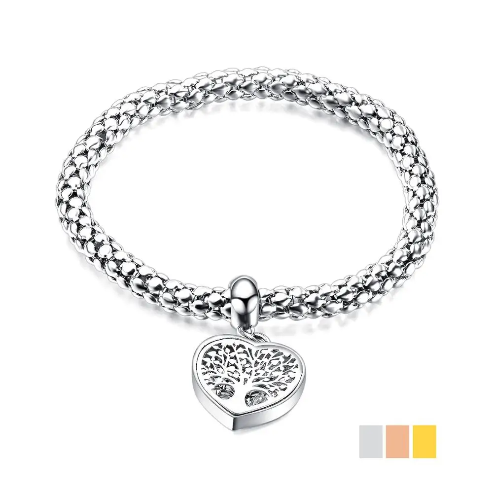 

2019 Elegant 3 Color Stainless Steel Bracelets for Women Life Tree Girlfriend Mother Gift Pulsera Hembra Bangles Retail New