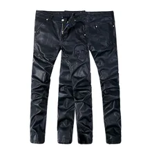 Панк Рок брюки корейские черные обтягивающие брюки из искусственной кожи для мужчин плюс размер череп обтягивающие брюки мужские Хип Хоп джинсы Y