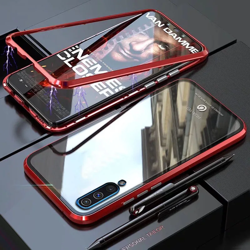 Чехол YonLinTan Coque для samsung galaxy A10 A20 A30 A50 A60 A70 Прочный Магнитный адсорбционный чехол из закаленного стекла