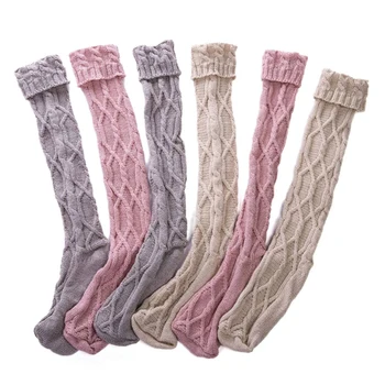 

Warm Stockings Women's Sexy Over Knee Long Boots Autumn Winter Soft Cable Knit Long Boot Thigh-High Leggings Stockings