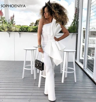 

New Arrival One shoulder White evening dresses long 2020 Abendkleider Formal dress Party Pants evening gown abiye elbise