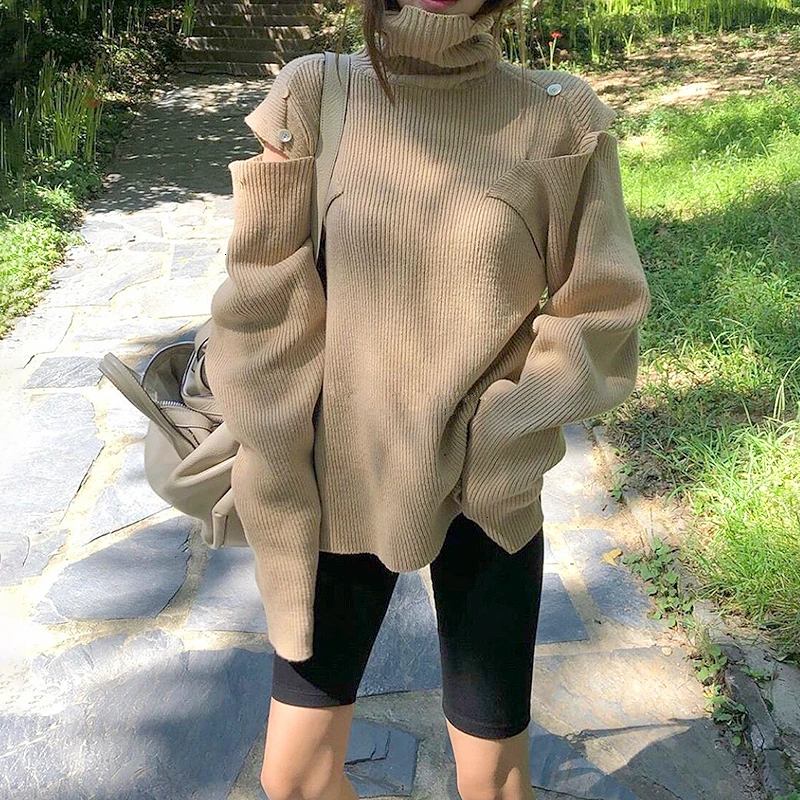 

Knitted Women's Sweater Turtleneck Long Sleeve Korean Oversized Pullovers Female 2019 Autumn Winter Fashion New