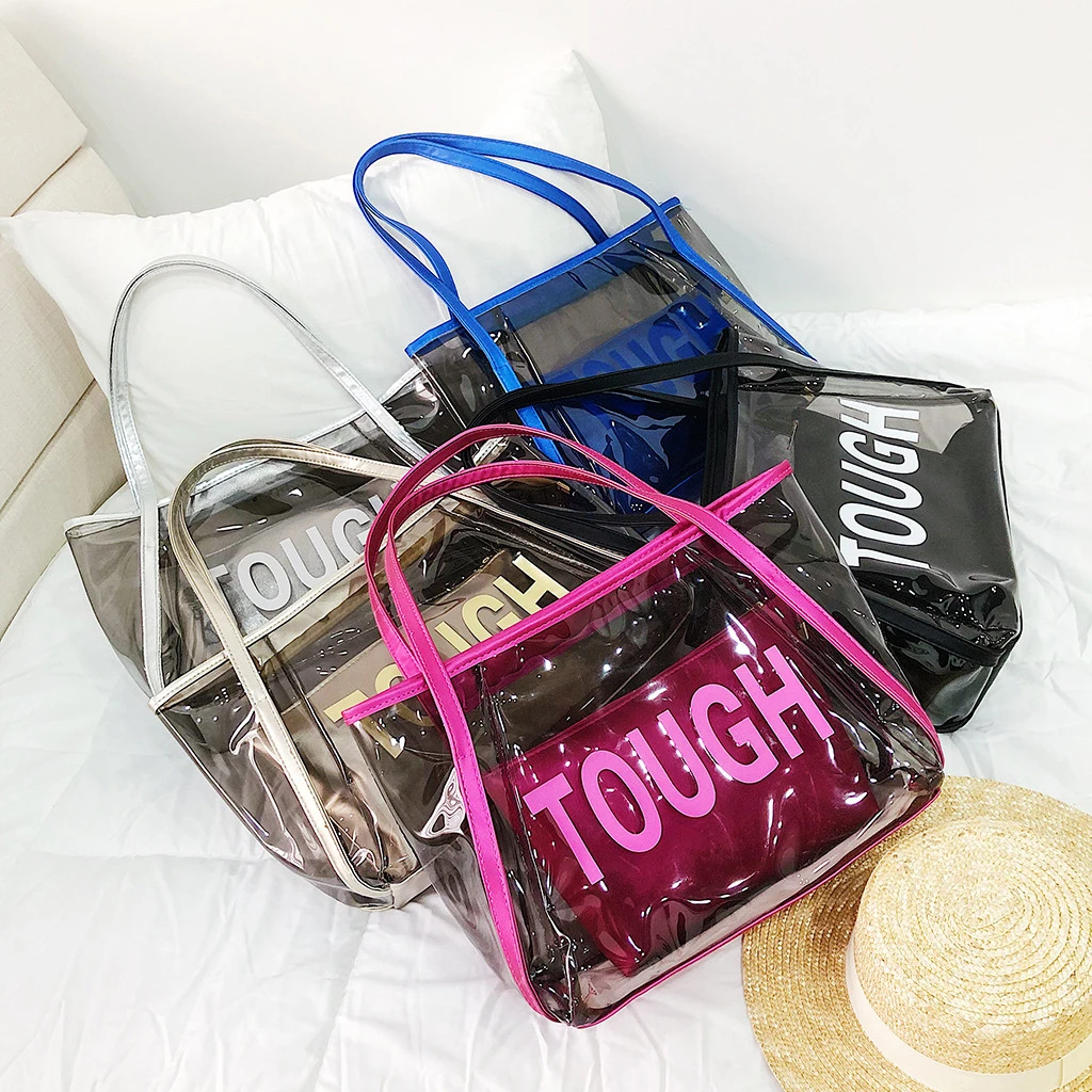 Clear Transparent PVC Shoulder Bags Women Candy Color Jelly Bags Purse Handbags Beach Travel Crossbody Shopping Totes 821