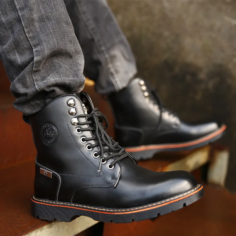 

Martin Boots Men's 2019 Autumn New Style Men Casual Warm Men's plus Velvet Mid-top Leather Boots Fashion Man-Style Combat Boots