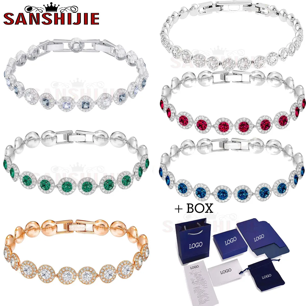 

Fashion Jewelry High Quality SWA Exquisite Multicolor,Red Green Blue Geometric Crystal Elegant Charm When Best Women Bracelet