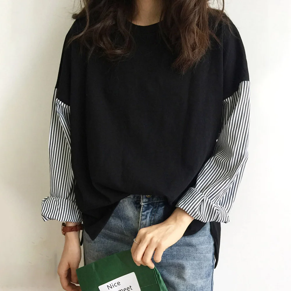 

Korean Style Woman T Shirts Daily Elegant Stitching Causal Shirts 2019 Summer Bohemian High Street Beach Femme Fashion Tees