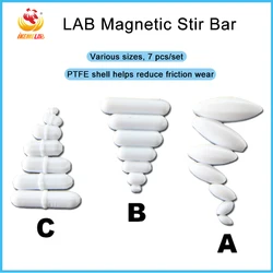 IKEME Magnetic Stirrer Bar 7pcs/set PTFE Mixed Size Magnetic Stirrer Mixer Stir Bars Laboratory Supplies