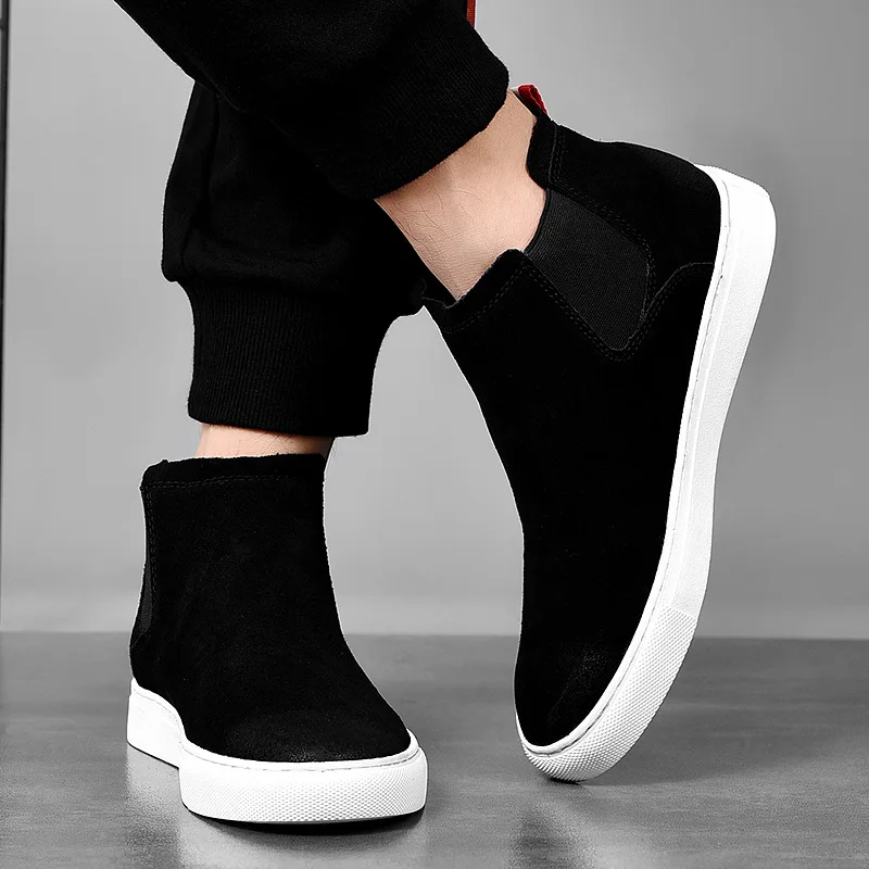 

Зимние ботинки для мужчин, теплые плюшевые ботинки, обувь Челси, мужская повседневная обувь, ботинки большого размера с мехом внутри