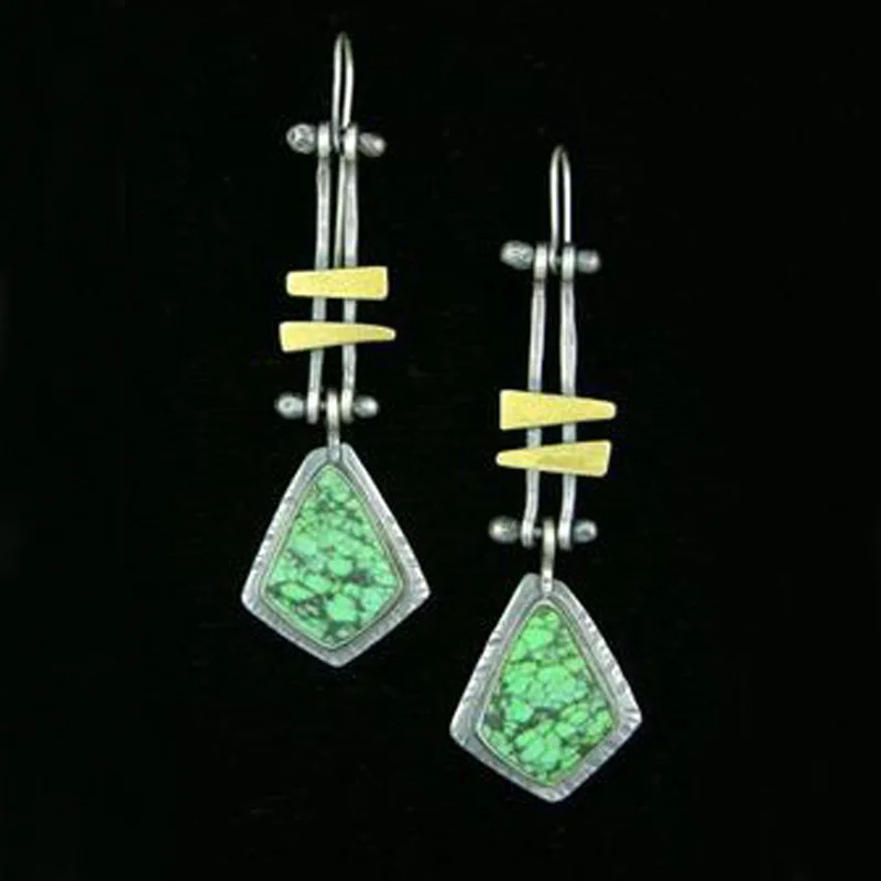 

New Luxury Green Pattern Indian Geometric Earrings For Women Female Metal Dual Color Long Drop Dangle Earings Boucle d'oreille