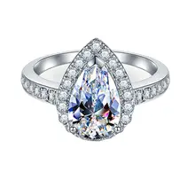 7*9 тест положительное серебро роскошное грушевое кольцо 2CT Moissanite груша Halo падение бриллиантовое кольцо обручальное женское качественное ювелирное изделие