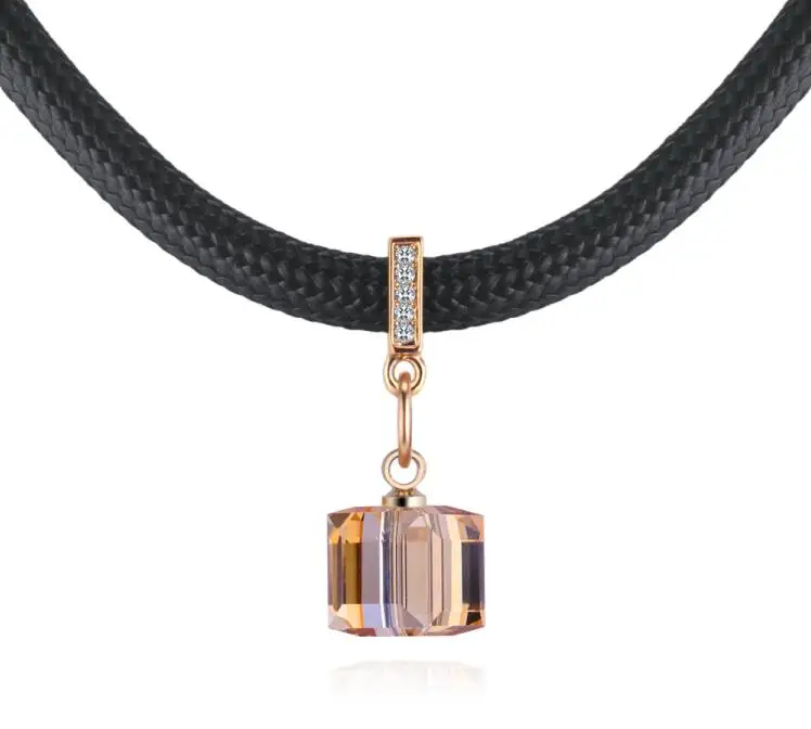 Labekaka ожерелье-кристалл AB Aurora кристаллы от Swarovski Веревка Кожа цепи воротник для женщин вечерние уникальные ювелирные изделия