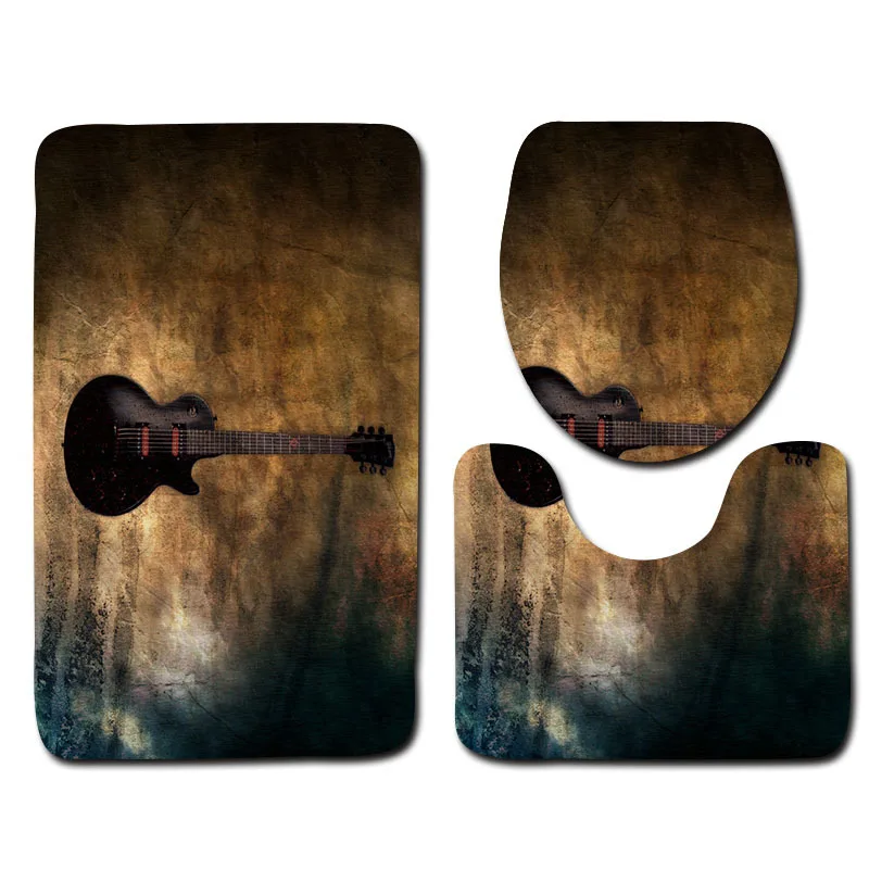 Gitar 01 Zeegle Gitar напечатанный ковер для ванной комнаты, 3 штуки, набор ковриков для туалета, Противоскользящие коврики для ванной, коврики для туалета, крышки, Впитывающий Коврик для душа, накладки для ног - Цвет: Gitar 01