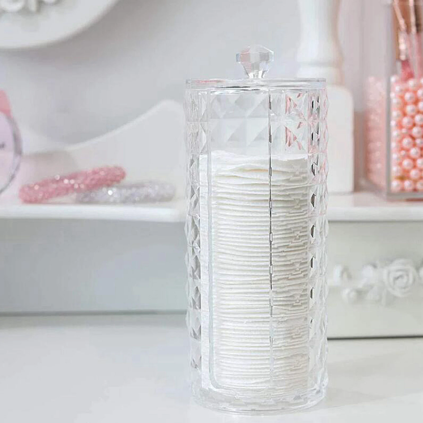 Cotton Pads Holder Organizer Clear Acrylic Make-up Remover Pads Container Makeup Clear Compartments Holder Nail Art Organizer