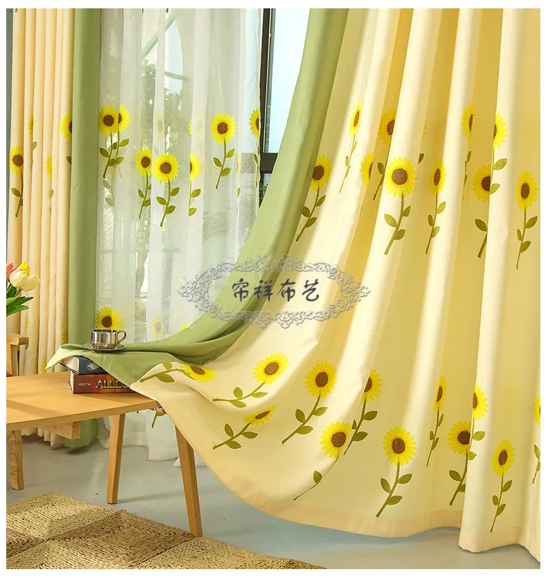

High grade sunflower embroidery curtain is suitable for the living room/bedroom/curtain cloth product customization