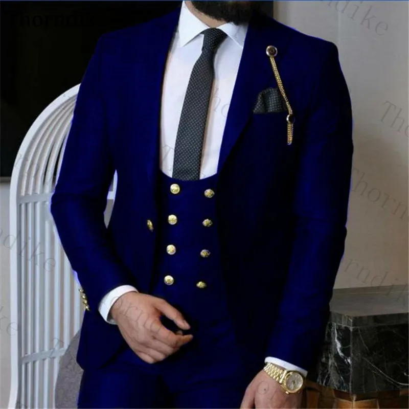Thorndike One Button Men's Full Suit Wedding Dress Tuxedo Tailored Formal Suit for Men 3 Pieces Bussiness Jacket Vest Pants Set