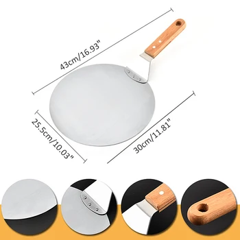 

10 inch Aluminum Pizza Peel Shovel Wood Handle Pizza Lift Turner Peel For Cake Bread Pizza Transfer To Oven Heat Resistant Tools