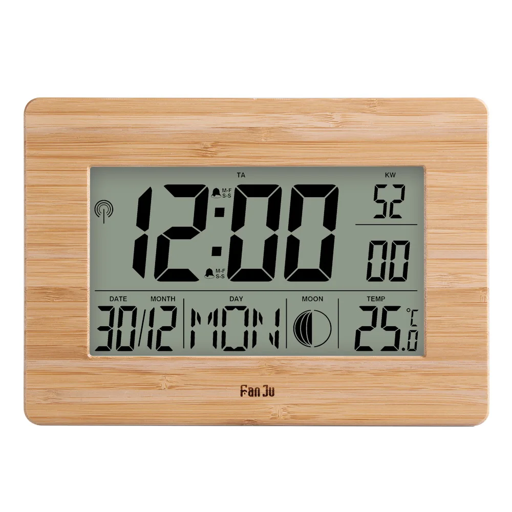 FanJu FJ3530 ЖК-цифровые настенные часы Будильник Большой размер многофункциональные температурные настольные часы прикроватный термометр большие часы - Цвет: Wood