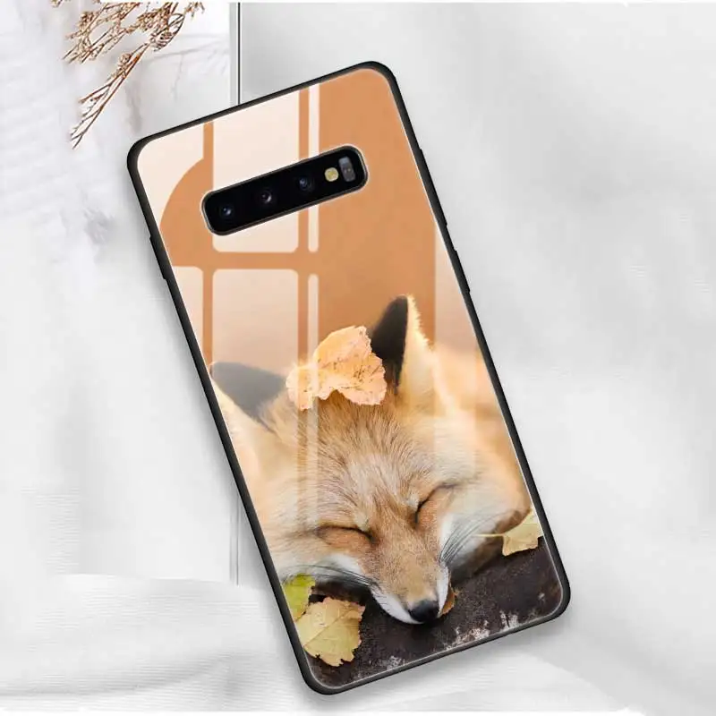 Милый осенний чехол из закаленного стекла с лисой для samsung Galaxy S10 S10e S9 S8 Note9 Note 10 Plus 5G A50 A30 края из ТПУ