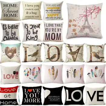 

18'' Love Pattern Cotton Linen Pillow Cases Chair Pillow Cover Home Soft Room Gifts Single Sides Printing