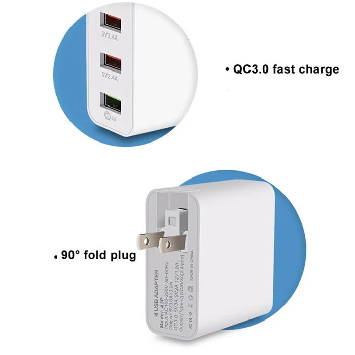 4-Порты и разъёмы USB Зарядное устройство адаптер быстрой зарядки QC3.0 для путешествий на мобильный телефон для быстрого настенного Зарядное устройство VH99