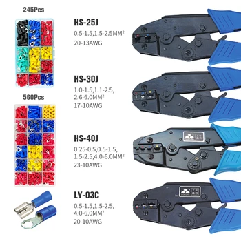 

KWANYIK New Insulation Terminal Crimping Tools Mini European Style Electrical Ratcheting Pliers Set HS-25J HS-30J HS-40J LY-03C