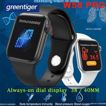 

Greentiger W58 Pro Smart Watch 38/40MM Body Temperature Heart Rate Monitor Always On dial display Series 5 Watch VS W68 iwo 12