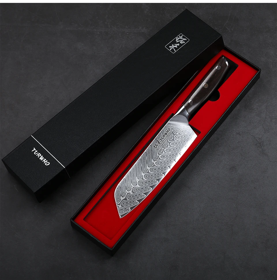 TURWHO японский нож шеф-повара 7 дюймов Дамасская сталь нож Santoku 67 слоев высокоуглеродистой нержавеющей стали нож кухонный нож