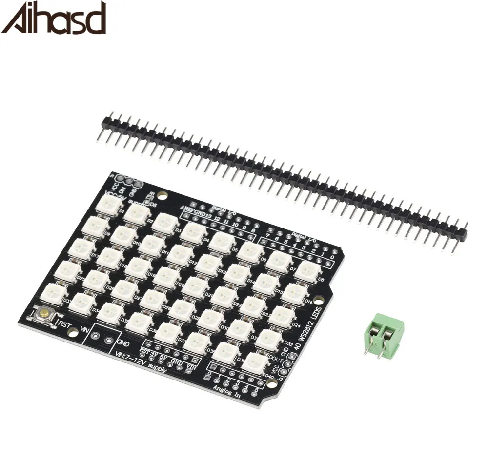 

Aihasd 40 RGB LED WS2812 5X8 Pixel Dot Matrix Shield Addressable LED Module Board for Arduino UNO R3