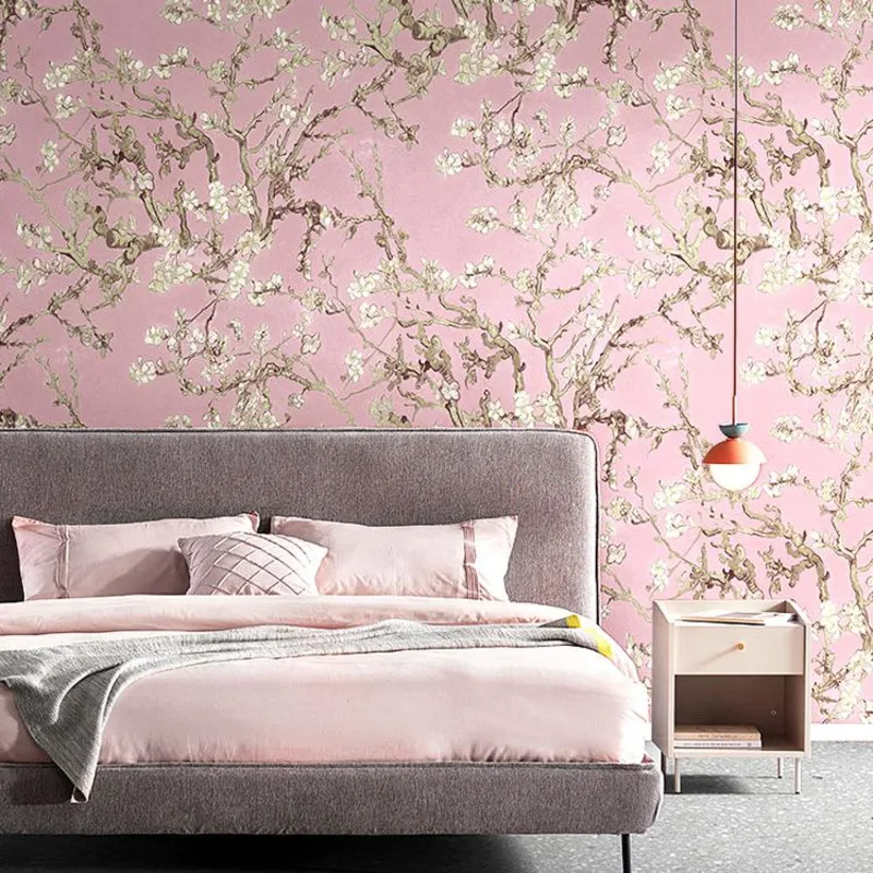 Background Wallpaper for Bedroom, Van Gogh, Pastoral, apricot, Flower, Blue, Oil Painting, Living Room, Home