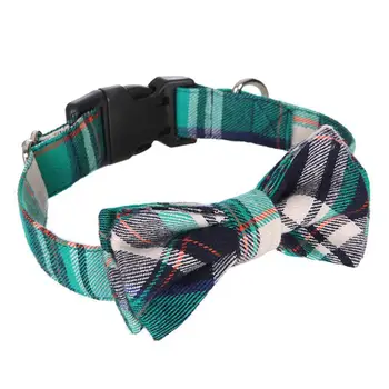 

Cute Christmas Series Plaid Printing Pets Cats Dogfs Bowknot Collars Necklace